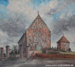 Sillenstede, Kirche, 1961, 58x52 cm, Öl auf Leinwand, Besitz Schlossmuseum Jever (WV-Nr. 785)