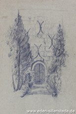 Sillenstede, Kirche, Tür der Kirche, um 1930, 15x20 cm, Bleistiftzeichnung, Nachlass Arthur Eden (WV-Nr. 241)