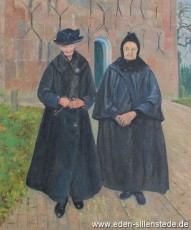 Sillenstede, Kirchenschliesserinnen, 1924, 44,5x54 cm, Öl auf Holz, Nachlass Arthur Eden (WV-Nr. 135)