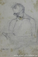 Skizze, Briest liest, 1945, 10x15 cm, Bleistift auf Papier, Nachlass Arthur Eden (WV-Nr. 427)