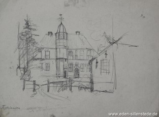 Skizze, Hooksiel, Burg Fischhausen, 1930-50er, 29x21 cm, Bleistiftzeichnung, Nachlass Arthur Eden (WV-Nr. 333)