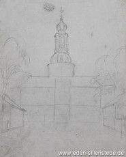 Skizze, Jever, Schloss Jever - Entwurf, 1945, 16x20 cm, Kohlezeichnung, Nachlass Arthur Eden (WV-Nr. 446)