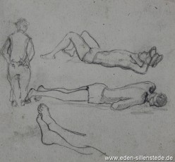 Skizze, Mitgefangene, 1945, 10,5x10 cm, Bleistift auf Papier, Nachlass Arthur Eden (WV-Nr. 373)