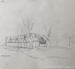 Skizze, Schortens, Turmfußruine im Kosterpark, 1920-50er, 22x20 cm, Bleistiftzeichnung, Nachlass Arthur Eden (WV-Nr. 290)