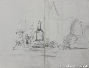 Skizze, Sillenstede, Ehrenmal, 1920-50er, 29x22 cm, Bleistiftzeichnung, Nachlass Arthur Eden (WV-Nr. 294)