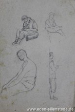 Skizze, Studien von Mitgefangenen, 1945, 13,5x20 cm, Bleistift auf Papier, Nachlass Arthur Eden (WV-Nr. 401)