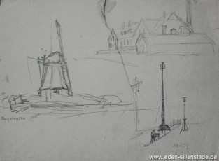 Skizze, Tenghausen-Schillig, Mühle, 1920-50er, 29x21 cm, Bleistiftzeichnung, Nachlass Arthur Eden (WV-Nr. 332)