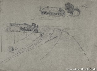 Skizze, Unbekannter Ort, Dorfansichten, 1930er, 30x21 cm, Bleistiftzeichnung, Nachlass Arthur Eden (WV-Nr. 256)