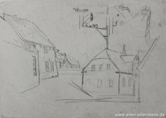 Skizze, Unbekannter Ort, Dorfskizzen, 1926, 32x22 cm, Bleistiftzeichnung, Nachlass Arthur Eden (WV-Nr. 303)