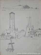 Skizze, Varel, Steinhausen, 1920-50er, 29,5x40 cm, Bleistiftzeichnung, Nachlass Arthur Eden (WV-Nr. 275)