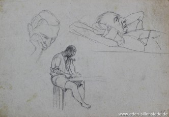 Skizze, Zeitvertreib und Rast, 1945, 21x14,5 cm, Bleistift auf Papier, Nachlass Arthur Eden (WV-Nr. 409)