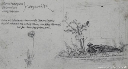 Stillleben, Der Wegweiser, 1945, 20x10,5 cm, Bleistift auf Papier, Nachlass Arthur Eden (WV-Nr. 430)