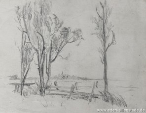 Unbekannter Ort, Marschlandschaft, 1920-30er, 23x18 cm, Bleistiftzeichnung, Nachlass Arthur Eden (WV-Nr. 284)