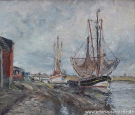 Varel, Hafen, 1969, 58,5x50,5 cm, Öl auf Leinwand, Privatbesitz WHV (WV-Nr. 1149)