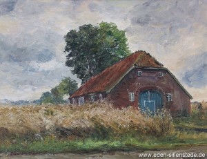 Varel, Haus in Borgstede, Winkelsheide, 1965, 66,3x50,3 cm, Öl auf Leinwand, Privatbesitz (WV-Nr. 1414)