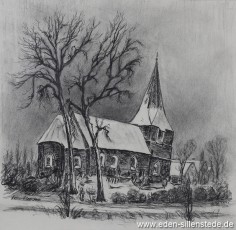 Wilhelmshaven, Kirche Neuende, 1950-60er, 28x29 cm, Kohlezeichnung, Privatbesitz (WV-Nr. 967)
