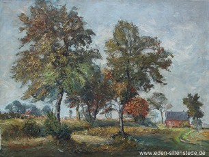 Schortens, Bei Schortens, um 1960, 70,3x52 cm, Öl auf Leinwand, Privatbesitz (WV-Nr. 1502)