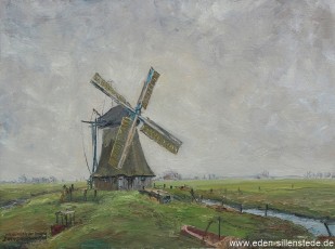 Neustadtgödens, Wasserschöpfmühle bei Gödens, 1968, 70,5x52,5 cm, Öl auf Leinwand, Privatbesitz (WV-Nr. 1555)