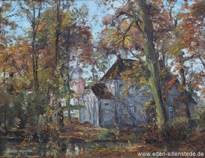 Kniphausen, Eingangsportal der Burg, 1960er, 80x62 cm, Öl auf Leinwand, Privatbesitz (WV-Nr. 1586)