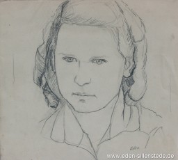 Portrait, Lore od. Lotte von Kampen, 1950er, 23,5x21 cm, Kohlezeichnung, Privatbesitz (WV-Nr. 1646)