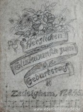 Glückwunschkarte für Heinrich Fahnster, 1945, 11,2x15,2 cm, Bleistift auf Papier, Privatbesitz (WV-Nr. 1698)