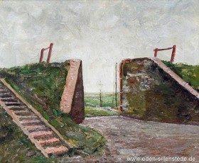 Inhausersiel, Deichschart, um 1961, 45x37 cm, Öl auf Leinwand, Privatbesitz (WV-Nr. 1699)