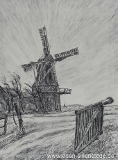 Riepe, Mühle, um 1968, 23x30 cm, Kohle auf Papier, Besitz Schlossmuseum Jever (WV-Nr. 1704)