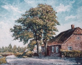 Sillenstede, Dicktonnenstraße, um 1960, Öl auf Leinwand, Privatbesitz (WV-Nr. 1601)