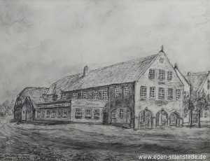 Jever, Stadt, Schütting, 1960er, 32,5x26 cm, Kohlezeichnung, Privatbesitz (WV-Nr. 1714)
