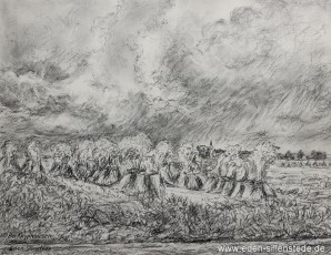 Fedderwarden, Bei Kniphausen, 1969, 29,5x23 cm, Kohle auf Papier, Privatbesitz (WV-Nr. 1722)