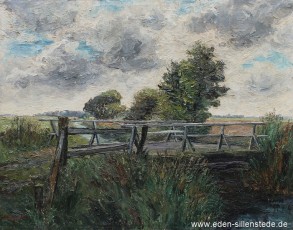 Jever, Umland, Brücke über dem Kreuztief, 1961, 70,6x62,5 cm, Öl auf Leinwand, Privatbesitz (WV-Nr. 1725)