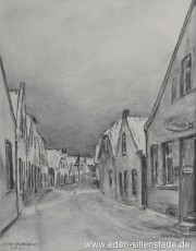 Jever, Stadt, Hopfenzaun, 1963, 25x31,5 cm, Kohlezeichnung, Privatbesitz (WV-Nr. 1746)