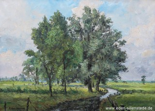 Unbekannter Ort, Bäume auf einem Feld, 1960er, 80,2x58,1 cm, Öl auf Leinwand, Privatbesitz (WV-Nr. 1779)