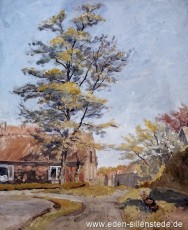Unbekannter Ort, Dörfliche Ansicht, 1950er, Öl auf Leinwand, Verschollen (WV-Nr. 1776)1