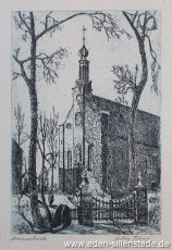 Accum, Kirche, 1920-30er, 13x19,5 cm, Radierung, Privatbesitz (WV-Nr. 1320)