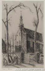 Accum, Kirche, 1950er, 17x27 cm, Kohlezeichnung, Privatbesitz (WV-Nr. 1266)