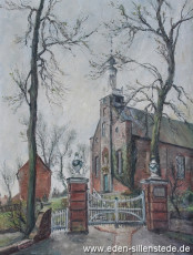 Accum, Kirche, 1954, 50,3x66,5 cm, Öl auf Leinwand, Privatbesitz (WV-Nr. 1232)