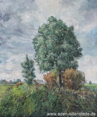 Accum, Umland, Edoburg mit Blick auf Accum, 1960er, 64,3x76,3 cm, Öl auf Leinwand, Privatbesitz (WV-Nr. 1201)