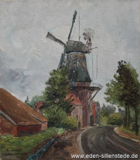 Bakenmoor, Mühle, 1959, 42,5x58,5 cm, Öl auf Leinwand, Privatbesitz (WV-Nr. 115)