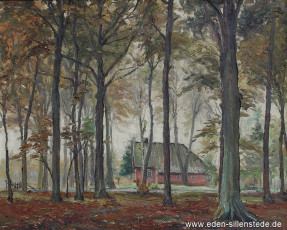 Barkel, Haus im Barkeler Busch, 1950er, 60x48 cm, Öl auf Leinwand, Privatbesitz (WV-Nr. 884)