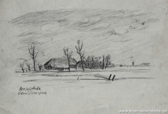 Benlefstede, Hofstelle, 1920-50er, 22,5x16 cm, Bleistiftzeichnung, Nachlass Arthur Eden (WV-Nr. 160)