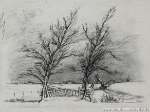 Bottens, Rollboom, 1950er, 39,5x29,5 cm, Kohlezeichnung, Nachlass Arthur Eden (WV-Nr. 168)