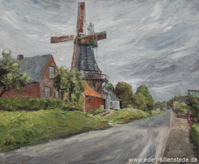 Carolinensiel, Mühle, 1965, 69x56,5 cm, Öl auf Leinwand, Nachlass Arthur Eden (WV-Nr. 132)