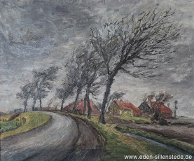 Carolinensiel, Umland, Windboen vor Carolinensiel, 1962, 60x50 cm, Öl auf Leinwand, Privatbesitz (WV-Nr. 20)