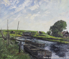 Crildumersiel, Blick auf das Sieltor, 1964,53x64 cm, Öl auf Leinwand, Privatbesitz (WV-Nr. 550)
