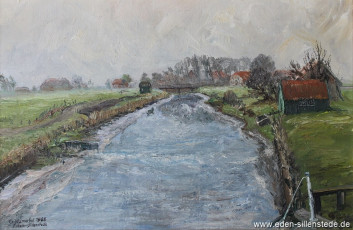 Crildumersiel, Blick vom Sieltor, 1965, 64x42 cm, Öl auf Leinwand, Privatbesitz (WV-Nr. 1080)