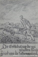 Erinnerung, Bauer Ahlrichs mit Karre, 1945, 15x22,5 cm, Bleistift auf Papier, Nachlass Arthur Eden (WV-Nr. 457)