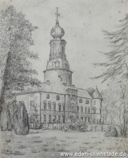 Erinnerung, Schloss Jever, 1945, 16x20 cm, Bleistift auf Papier, Nachlass Arthur Eden (WV-Nr. 185)