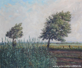 Fedderwarden, Roggenfeld an der Straße nach Sillenstede, 1960er, 58,2x48 cm, Öl auf Leinwand, Privatbesitz (WV-Nr. 1347)