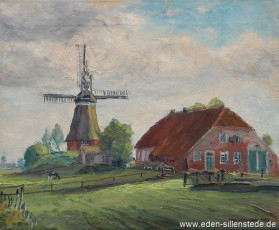 Friedeburg, Mühle, 1958, 46,5x38,5 cm, Öl auf Leinwand, Privatbesitz (WV-Nr. 119)